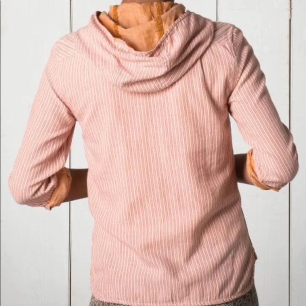Toad&Co Pink Striped Hooded Shirt Jacket with Mustard Trim - Picture 2 of 12